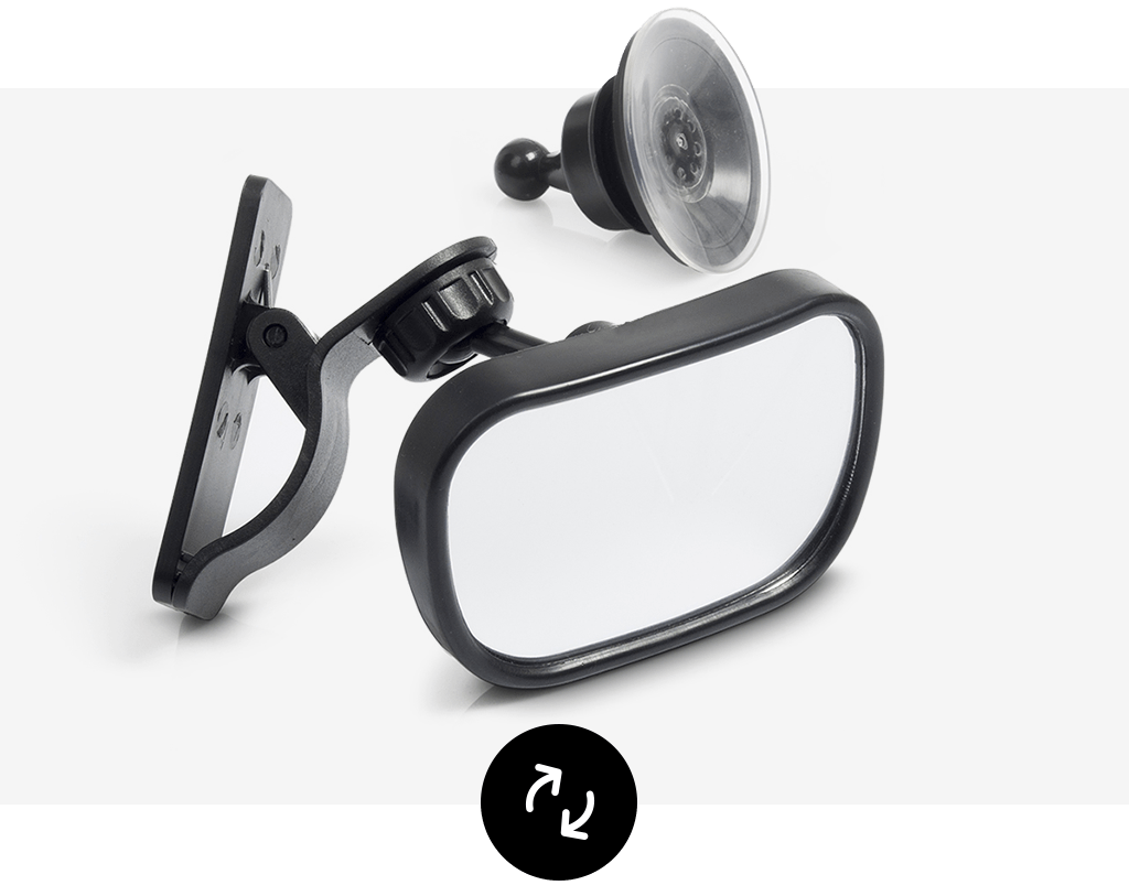 Babypack windscree mirror can install using suction grip or locking pin