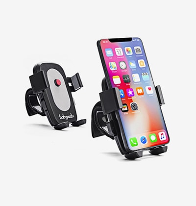 Phone holder to position that holds the phone to the pushchair. Unviersal.