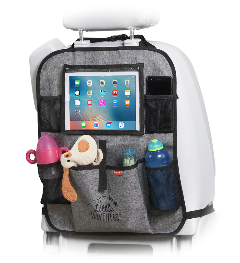 Babypack car seat organizer with tablet pocket. Grey color